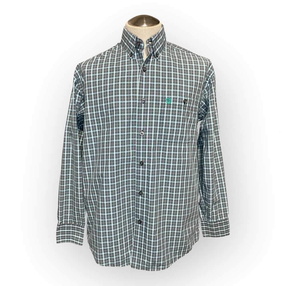 Wrangler George Strait Collection Gray Blue Plaid Long Sleeve Button Down